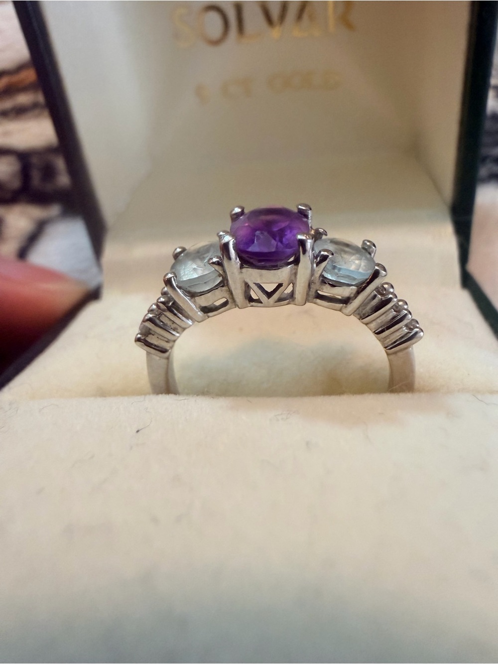 Purple Center Stone Ring 14K White Gold